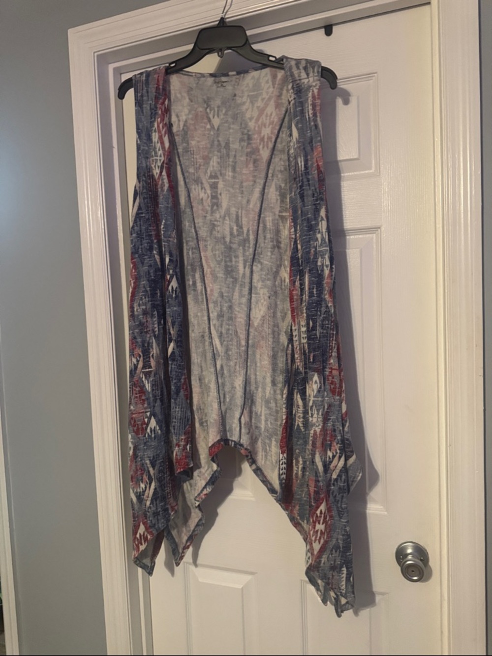 Ruff Hewn Aztec Open Drape Vest in Blue and Red
